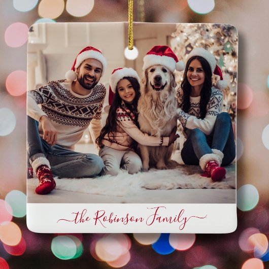 Ornement En Céramique Elégant Rouge Blanc 3 Photo Collage Noël