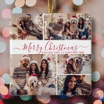Ornement En Céramique Elégant Rouge Blanc 5 Photo Collage Noël<br><div class="desc">Élégant Script moderne Rouge et blanc 5 Photo Collage Joyeux Script de Noël Ornement en céramique de vacances. Caractéristiques minimaliste cinq (5) photo collage modèle un joli collage grille et "Joyeux Noël" dire! Le texte de salutation "Joyeux Noël" est écrit dans une belle main lettré blanc tourbillonnant swash-tail script de...</div>
