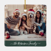 Ornement En Céramique Élégant Script 3 Photo Collage Vert Noël (Dos)