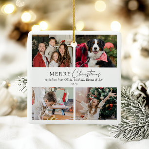 Ornement En Céramique Elégant Simple Family 4 Photo Collage Noël