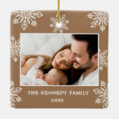 Ornement En Céramique Élégant Snowflakes 2 Photo Baby First Christmas (Dos)