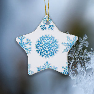 Ornement En Céramique Élégant Snowflakes Bleu Noël blanc