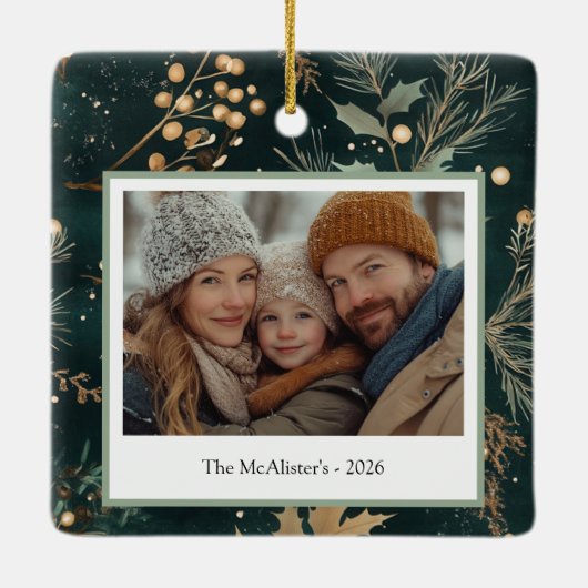 Ornement En Céramique Élégant vert botanique double face (Dos)