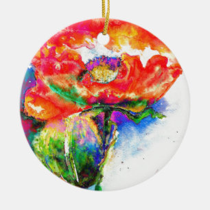 Ornement En Céramique Elégante aquarelle rouge florale