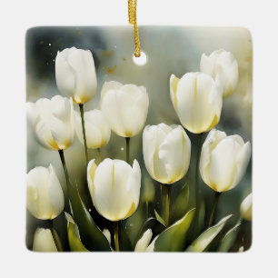 Ornement En Céramique Élégante bande de tulipes blanches dans un jardin