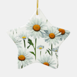Ornement En Céramique Élégante Daisy Boho Floral Noël