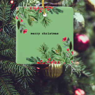 Ornement En Céramique Élégante machine à écrire Noël Foliage Holly Berry