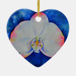 Ornement En Céramique Elégante orchidée florale blanche rose aquarelle