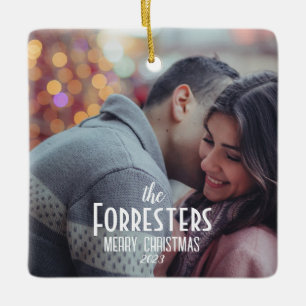 Ornement En Céramique Élégante photo minimaliste moderne de Noël Couple