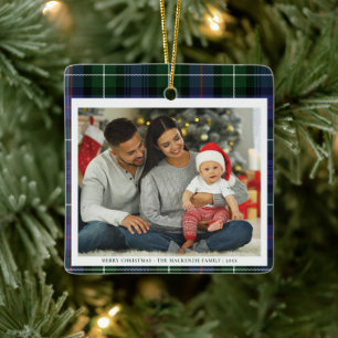 Ornement En Céramique Élégante Photo Plaid MacKenzie Tartan Noël