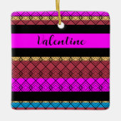 Ornement En Céramique Élégante Saint-Valentin rose et noir rayé (Devant)