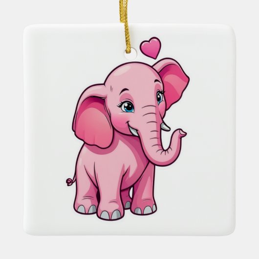 Ornement En Céramique Eléphant Bébé Rose Cute Avec Amour (Devant)