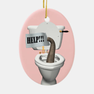 Ornement En Céramique Eléphant Coincé Dans Les Toilettes