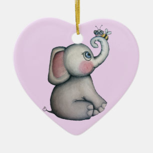 Ornement En Céramique Éléphant de bébé avec Arrière - plan rose orn