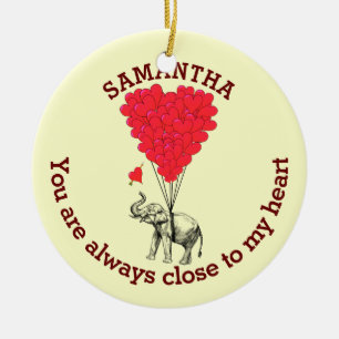 Ornement En Céramique éléphant romantique et coeur rouge personnalisé