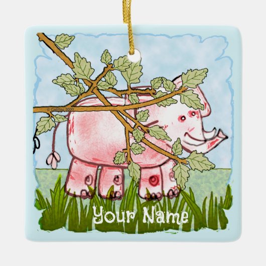 Ornement En Céramique Éléphant Rose Caché  (Devant)