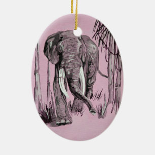 Ornement En Céramique Eléphant Se Promenant Dans La Savane Boisée En Ros