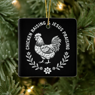 Ornement En Céramique Élevage de poulet et collecte de Jésus