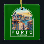 Ornement En Céramique Emblème d'art touristique Porto Portugal<br><div class="desc">Conception de déplacement vectoriel Porto rétro. Porto est une ville côtière du nord-ouest du Portugal connue pour ses ponts imposants et sa production de vin de port.</div>