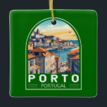 Ornement En Céramique Emblème d'art touristique Porto Portugal<br><div class="desc">Conception de déplacement vectoriel Porto rétro. Porto est une ville côtière du nord-ouest du Portugal connue pour ses ponts imposants et sa production de vin de port.</div>
