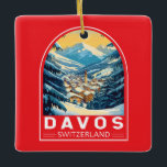 Ornement En Céramique Emblème d'art voyage Davos Suisse<br><div class="desc">Davos design de déplacement vectoriel rétro. Davos est une ville située dans les Alpes suisses,  dans le canton des Grisons. C'est une station de ski populaire avec un centre de conférence qui accueille le Forum économique mondial annuel.</div>