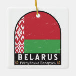 Ornement En Céramique Emblème du drapeau de la Biélorussie Vintage dépri<br><div class="desc">L'emblème en détresse de la Biélorussie arborant le drapeau et les armoiries.</div>