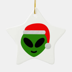 Ornement En Céramique emoji alien père Noël vert