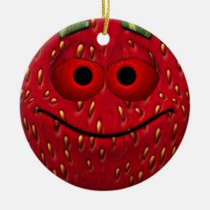 Ornement En Céramique Emoticon de fraise drôle
