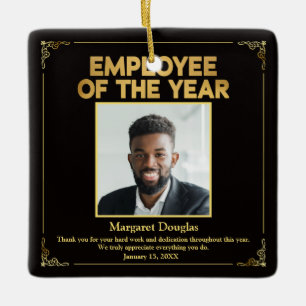 Ornement En Céramique Employé personnalisé de l'année Black Gold Photo