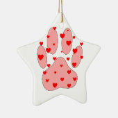 Ornement En Céramique Empreinte de patte rose aux coeurs (Droite)