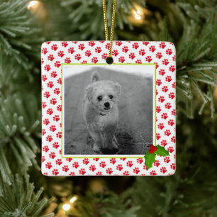 Ornement En Céramique Empreintes de pattes de Noël PET PHOTO Best Dog Ev