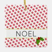 Ornement En Céramique Empreintes de pattes de Noël Rouge NOM DE L'ANIMAL (Devant)
