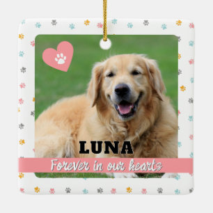 Ornement En Céramique Empreintes de pattes roses Dog Pet Cadeaux commémo