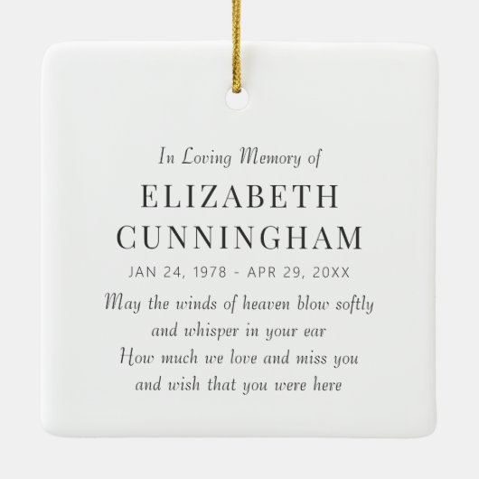 Ornement En Céramique En Mémoire Amoureuse Mémorial Simple (Dos)