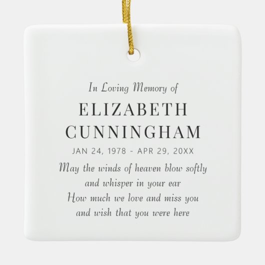 Ornement En Céramique En Mémoire Amoureuse Mémorial Simple (Devant)