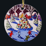 Ornement En Céramique Enfants Patinage sur glace Noël<br><div class="desc">Patinage sur glace par l'arbre de Noël,  à partir d'oeuvres originales.</div>