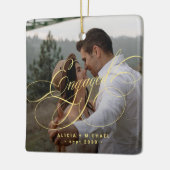 Ornement En Céramique Engaged gold calligraphy script 2 photos keepsake (Gauche)
