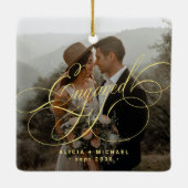Ornement En Céramique Engaged gold calligraphy script 2 photos keepsake (Dos)