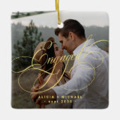 Ornement En Céramique Engaged gold calligraphy script 2 photos keepsake (Devant)