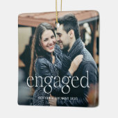 Ornement En Céramique Engaged | Stylish Elevated Text and Two Photos (Gauche)