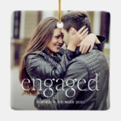 Ornement En Céramique Engaged | Stylish Elevated Text and Two Photos (Dos)