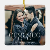 Ornement En Céramique Engaged | Stylish Elevated Text and Two Photos (Devant)