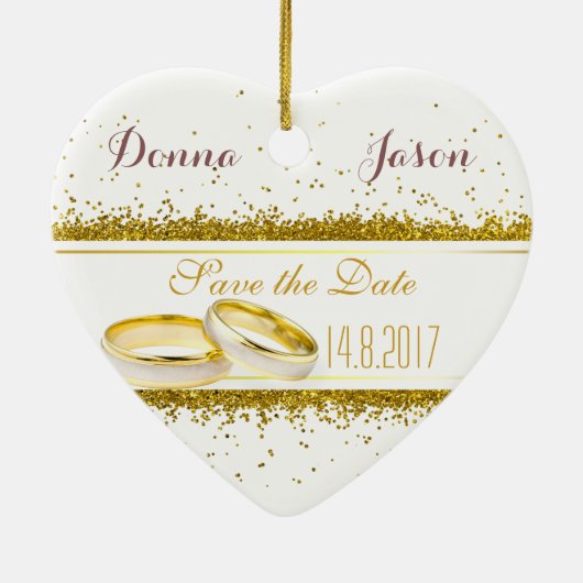 Ornement En Céramique Enregistrer la date Gold Parties scintillant annea (Dos)