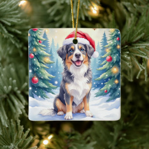 Ornement En Céramique Entlebucher Mountain Dog Forêt enneigée Père Noël