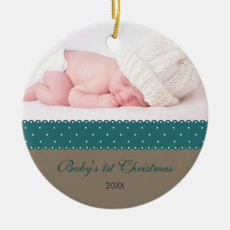 Ornement En Céramique Ęr Noël du bébé - ruban (gris)