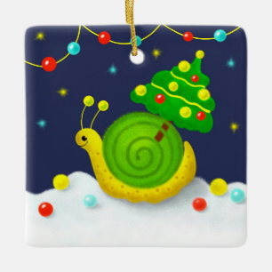 Ornement En Céramique Escargot de Noël