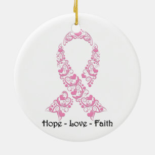 Ornement En Céramique Espoir Pink Awareness Ribbon