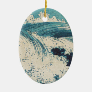 Ornement En Céramique Estampe antique japonaise sur bois Vagues bleues d