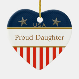 Ornement En Céramique Etats-Unis Fier Daughter Patriotic Heart Frame