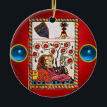 Ornement En Céramique ETERNAL LOVE red blue gem<br><div class="desc">Colorful expressive vintage fine art. Medieval heraldic miniature from 1200 romantic lovers in a flower garden with a white bird , mixed with vinrant shiny 3D gem stones .Easy to customize for wedding ceremony, nuptial announcement , save-the-date , thank you , bridal showers, , romantic engagement showers, anniversaries, Valentine's day,...</div>